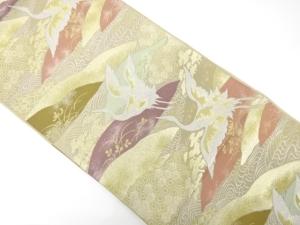 アンティーク　山並に鶴模様織り出し袋帯（材料）